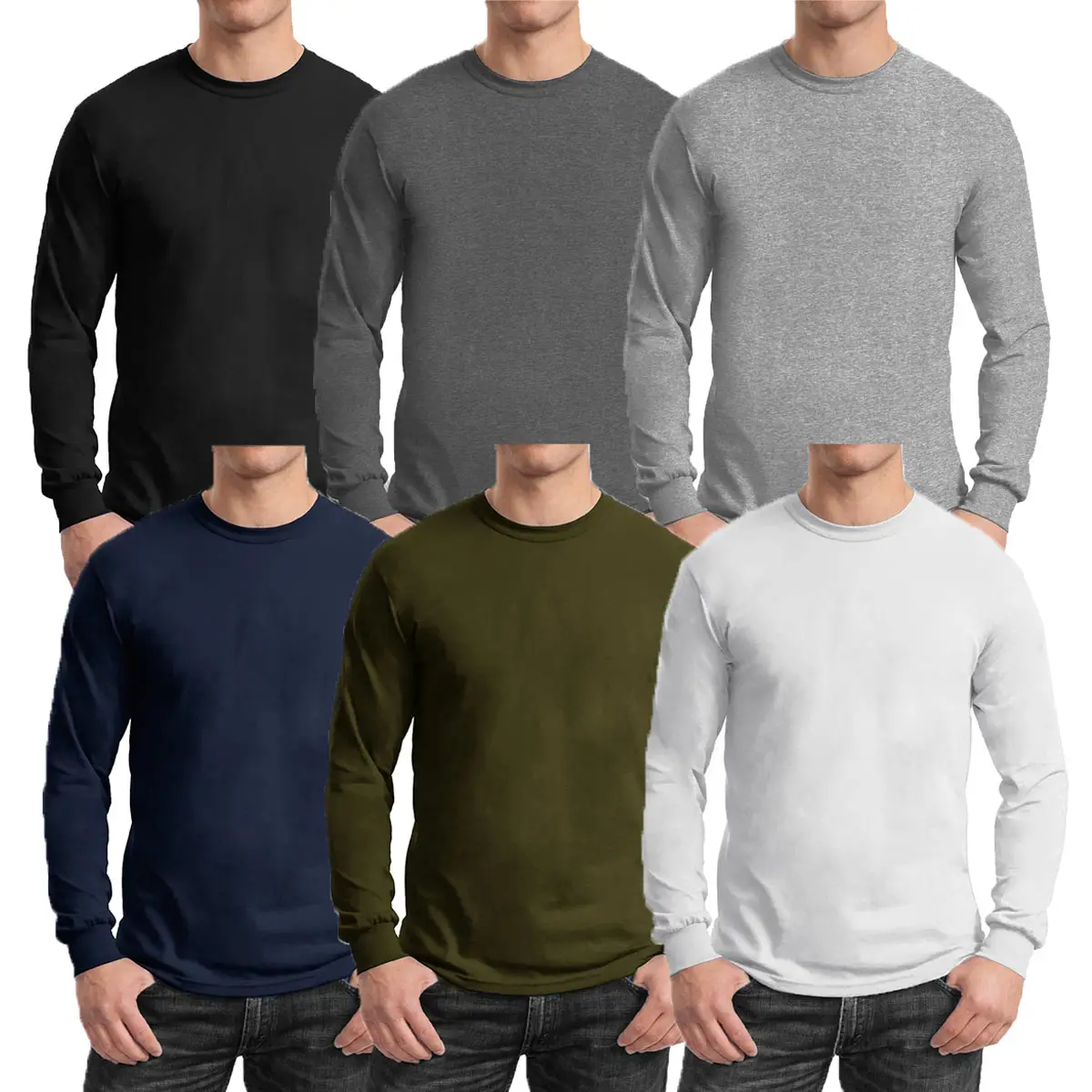 Men's 5-Pack Cotton-Blend Long Sleeve Crew Neck Tee