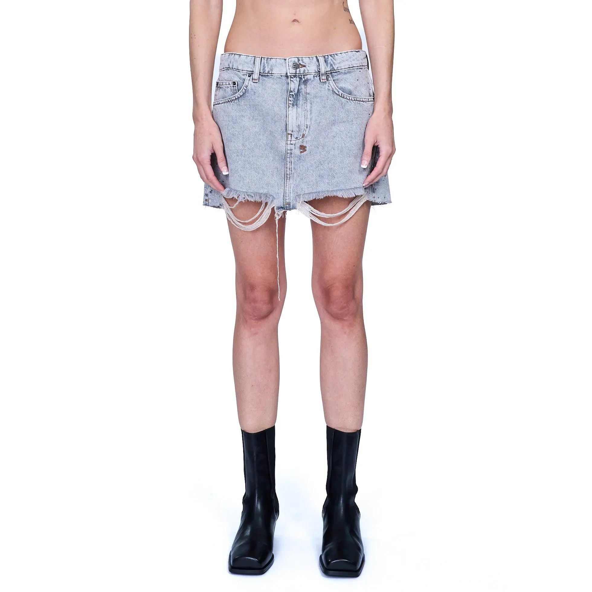 Ksubi Low Rider Mini Dime Krystal Trashed Skirt