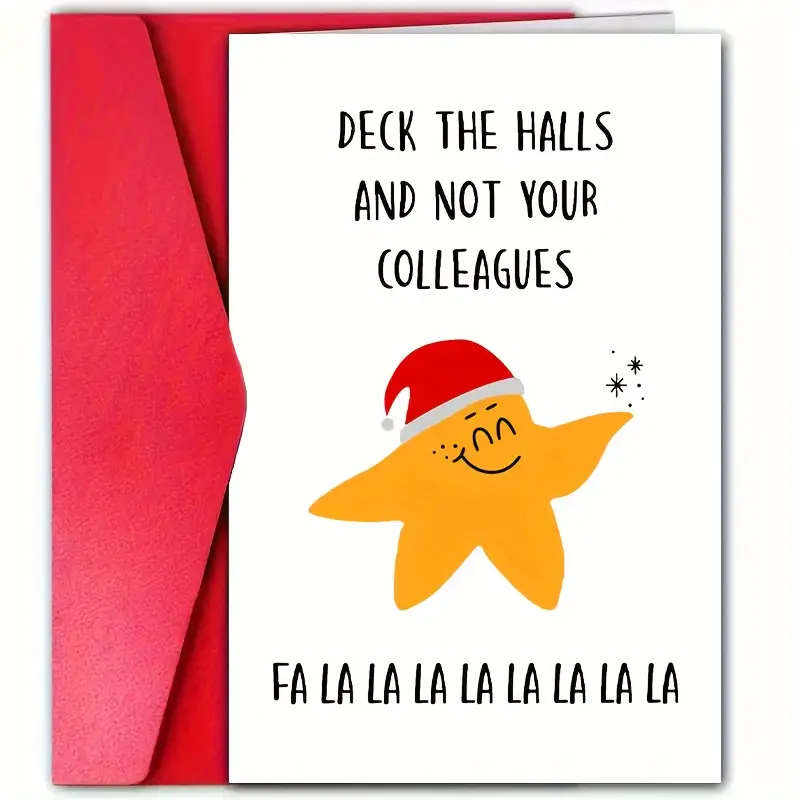 Funny and Cute Christmas Card with Envelope - Santa Hat Star Cartoon Design, Funny Dad Card, Perfect for Friends, Family, Husbands, and Sons