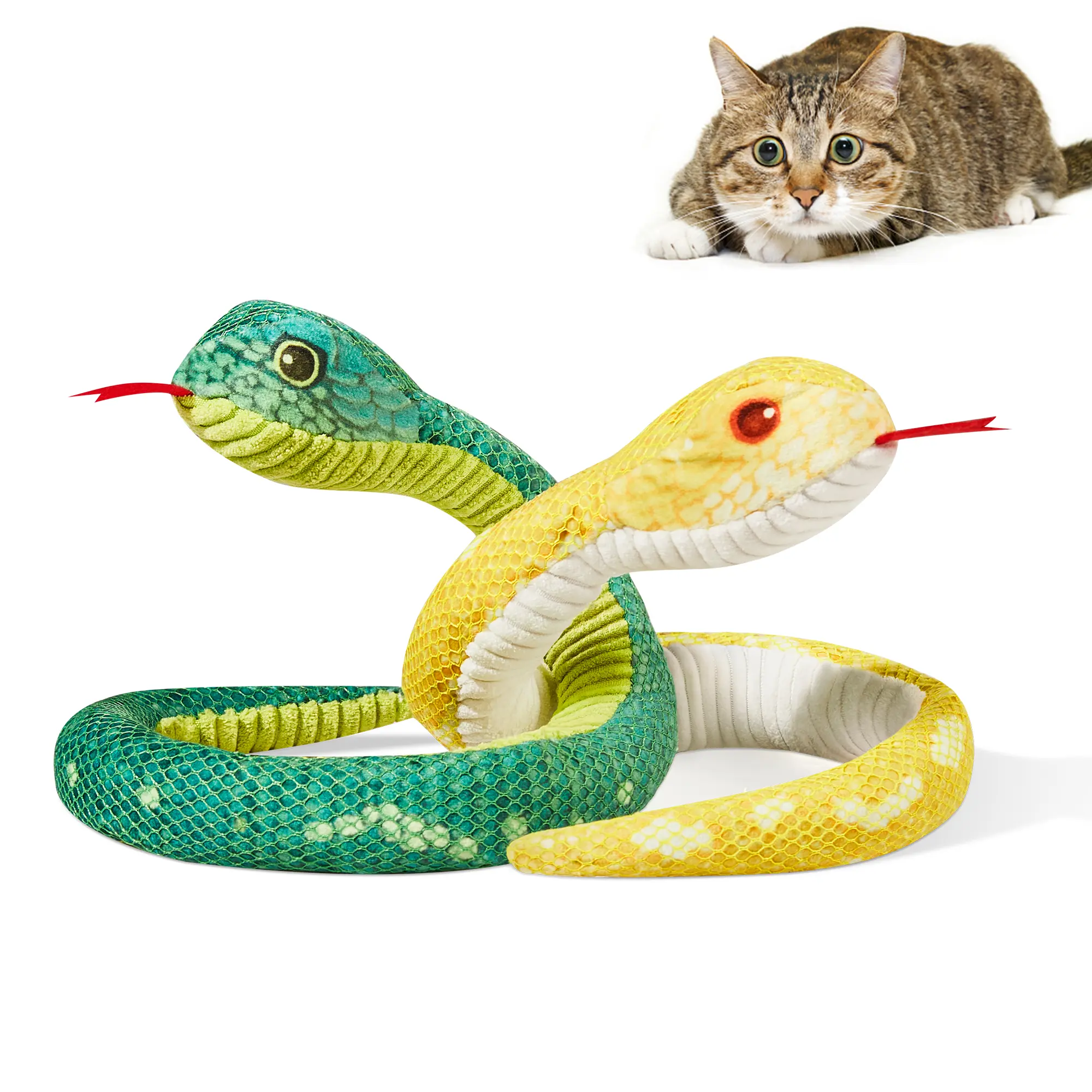 Potaroma 2-Pack Realistic Snake Cat Kickers, 20in Crinkly Mesh Fabric Chew Toys for Teeth Care, Interactive Indoor Cat & Kitten Accessories