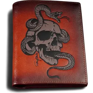 Skull Wallets For Men,Cool Mens Wallet Leather,Vertical Bifold RFID Blocking Wallets,Gifts for Him Husband and Boyfriend  (Brown)