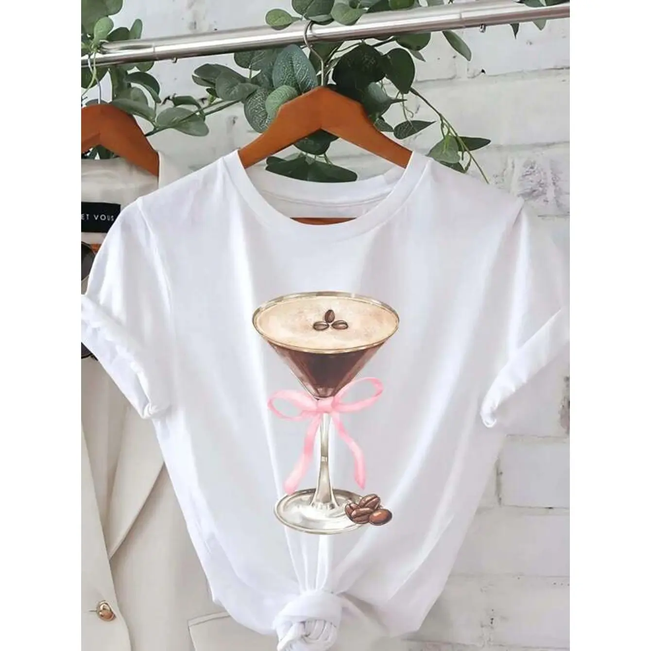 Women's Unisex Fitted Short-Sleeve Round Neck Espresso Martini Graphic T-Shirt - Durable Print, Soft Breathable Casual Top, Customized, All-Season Clothing Merch, Tshirt