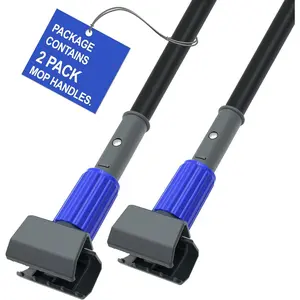 2 Pack Mop Handle Commercial Heavy Duty, 57.5 inches Long Industrial String Mop Stick Replacement Pole with Upgraded Jaw Clamp for for Floor Cleaning (Blue)