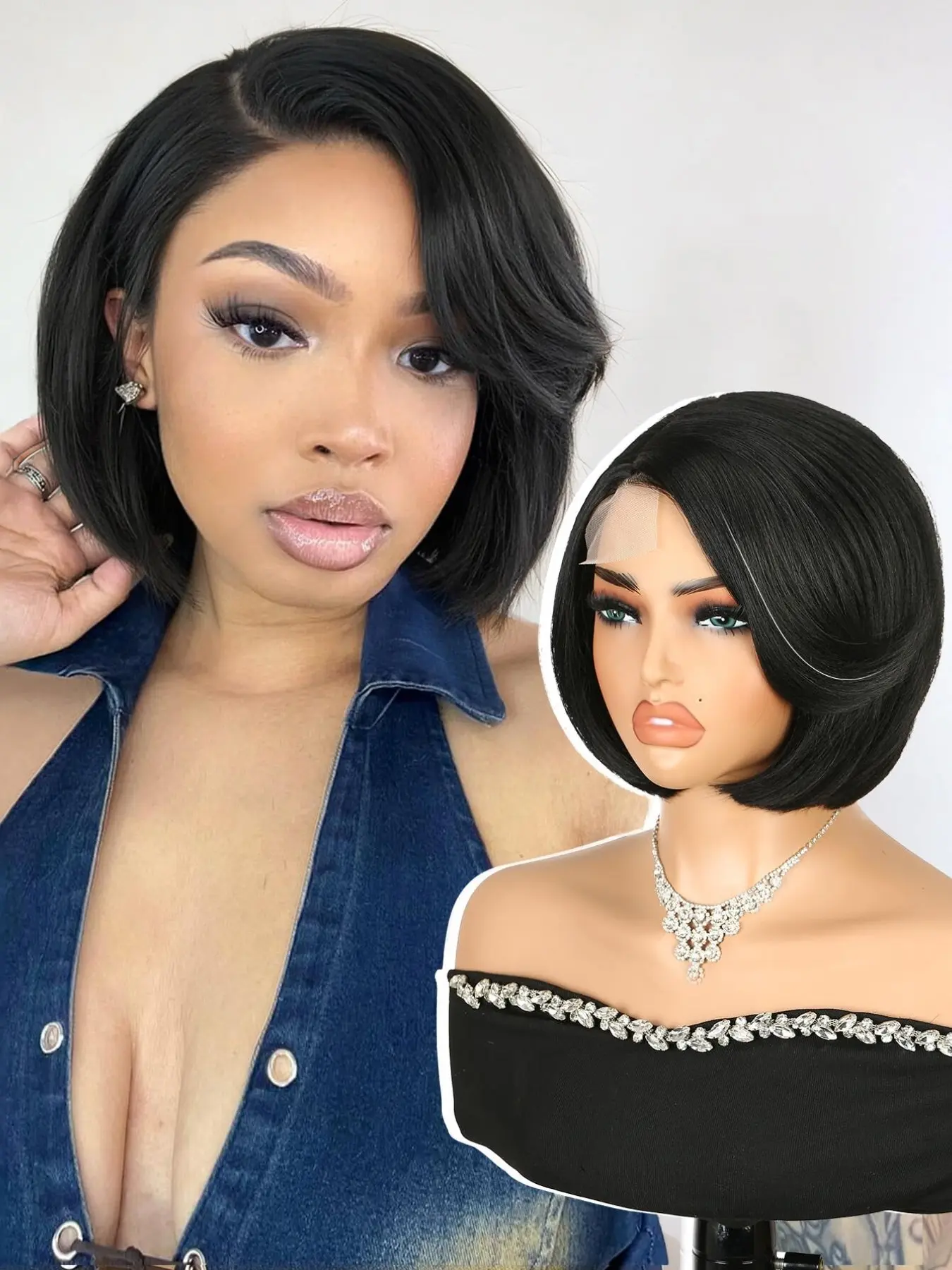 Natural Straight Short Bob Wig, Side Part Layered Design, Synthetic Hair Material, Glueless & Realistic Look, Perfect for Women, Synthetic Material Wigs (10 Inch), Beginner Friendly Wigs
