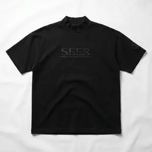 SEER "New Heart" Heavyweight Cotton, Matte Black Mock-Neck Tee