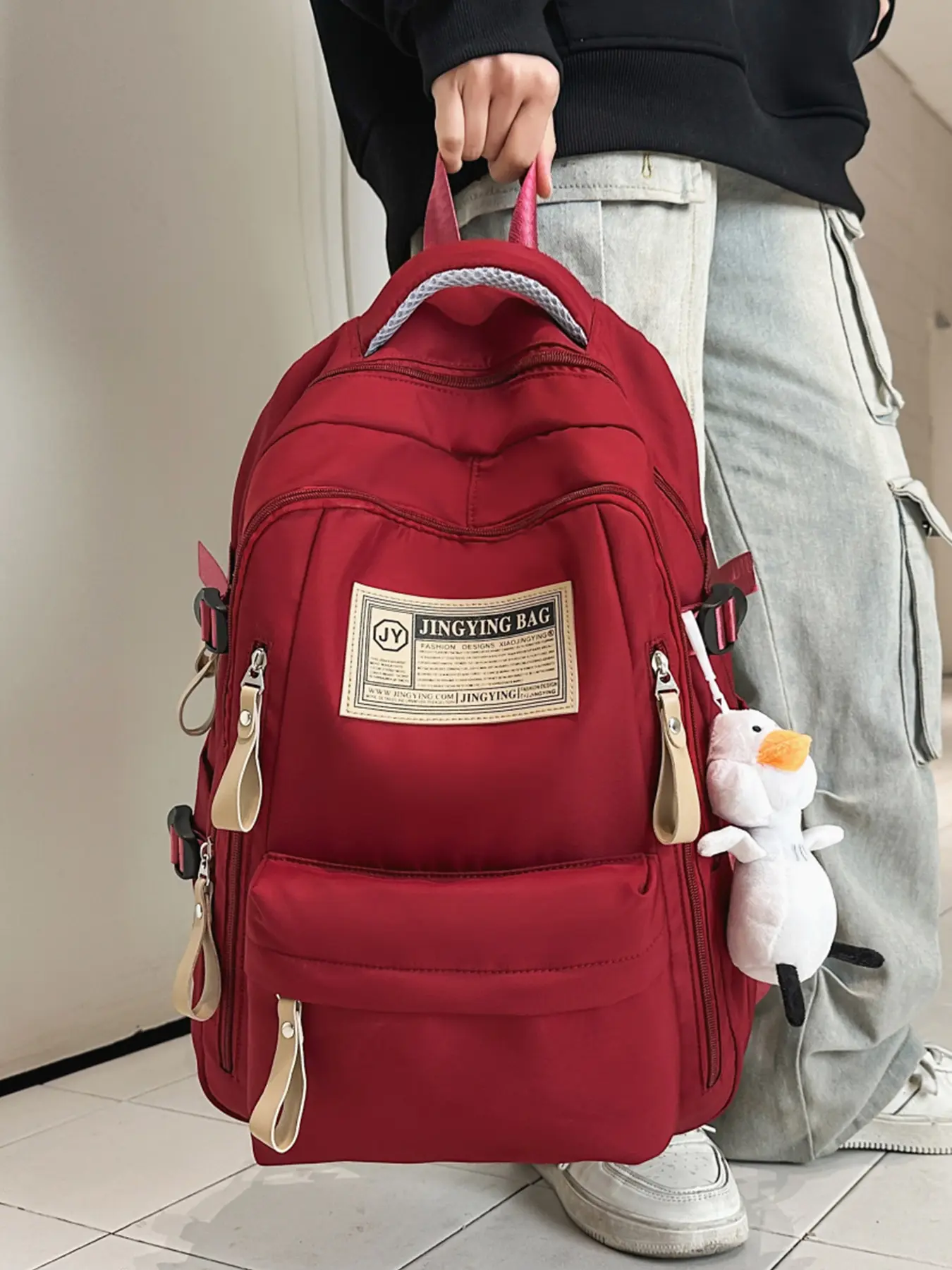 Large capacity backpack, Durable backpack, solid color backpack, letter zipper closure, versatile, simple, suitable for students to go to school, work, commuting, shopping, men's and women's backpacks, Stylish Daypacks