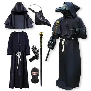 Plague Doctor Costumes with Mask & Accessories Halloween Cosplay for Men Women Teenagers Includes Cloak Cane Gloves and Balaclava
