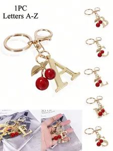 Elegant Letter Keychain, A-Z 3D Alphabet Pendant, Cherry Decor, Fashion Alloy Key Chain, Bag Backpack Hanging Charm