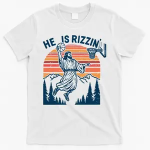 He Is Rizzin The Ultimate Easter Jesus Christian Basketball T-Shirt! Funny, Bold & Faith-Powered. #HeIsRizzin #ChristianHumor #FaithAndHoops