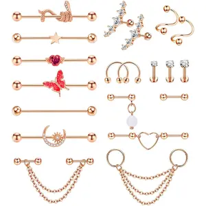 20 count 316L Stainless Steel Industrial Barbell Earring Cartilage Earring Helix Tragus Studs Conch Daith