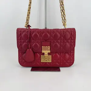 Pre-owned Dior Leather Shoulder Bags Christian Lambskin Cannage Large Dioraddict Flap Red