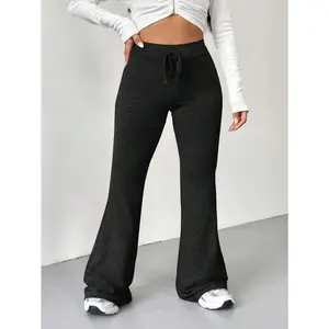 Women Casual Gray Drawstring Flare Sweatpants