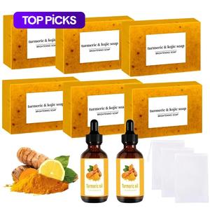 turmeric soap & essential oil set, including 6 counts turmeric soap & 2 counts essential oil & 3 counts soap saver, daily skin care set for men & women, turmeric bar soap turmeric soap bar turmeric soap turmeric kojic acid soap  skincare products