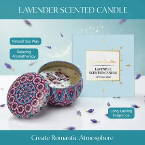 Elegant Lavender Scented Candle - Long Lasting Aromatherapy Candle, Fresh Delicate Fragrance, Romantic Relaxing Atmosphere for Daily Home Use