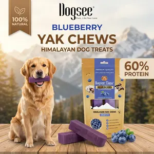 Dogsee Blueberry Flavor Himalayan Yak Cheese Dental Chews for Dogs - Medium 2 Count, 60% Protein Healthy Dog Treats for Teeth Cleaning & Breath Freshening (Grain, Gluten, Rawhide Excluded)
