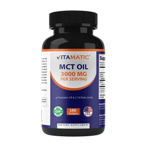 Vitamatic Premium MCT Oil Softgels - 3000 mg per Serving, 180 Count, Coconut-Derived Premium MCT Oil Source, 55% C8 Caprylic Acid, 40% C10 Capric Acid, GMP Certified, Gluten Free, Ketosis Support, Metabolism Boost