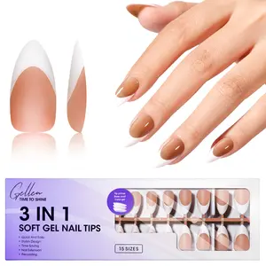 Gellen Brown Almond French Tip Press-On Nails – French Tip Gel X Medium Nail Tips (150 Pcs, 15 Sizes) No Glue Included