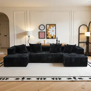 【3 Packages shipping】132"U-Shape Modular Sectional CouchSofa Compressed Corduroy Modern Sleeper Sofafor Living Room,Space-Efficient Modular FloorSofa with Soft Velvet Fabric and Deep SeatSofaConvertible Corduroy Sectional Couch floor plus