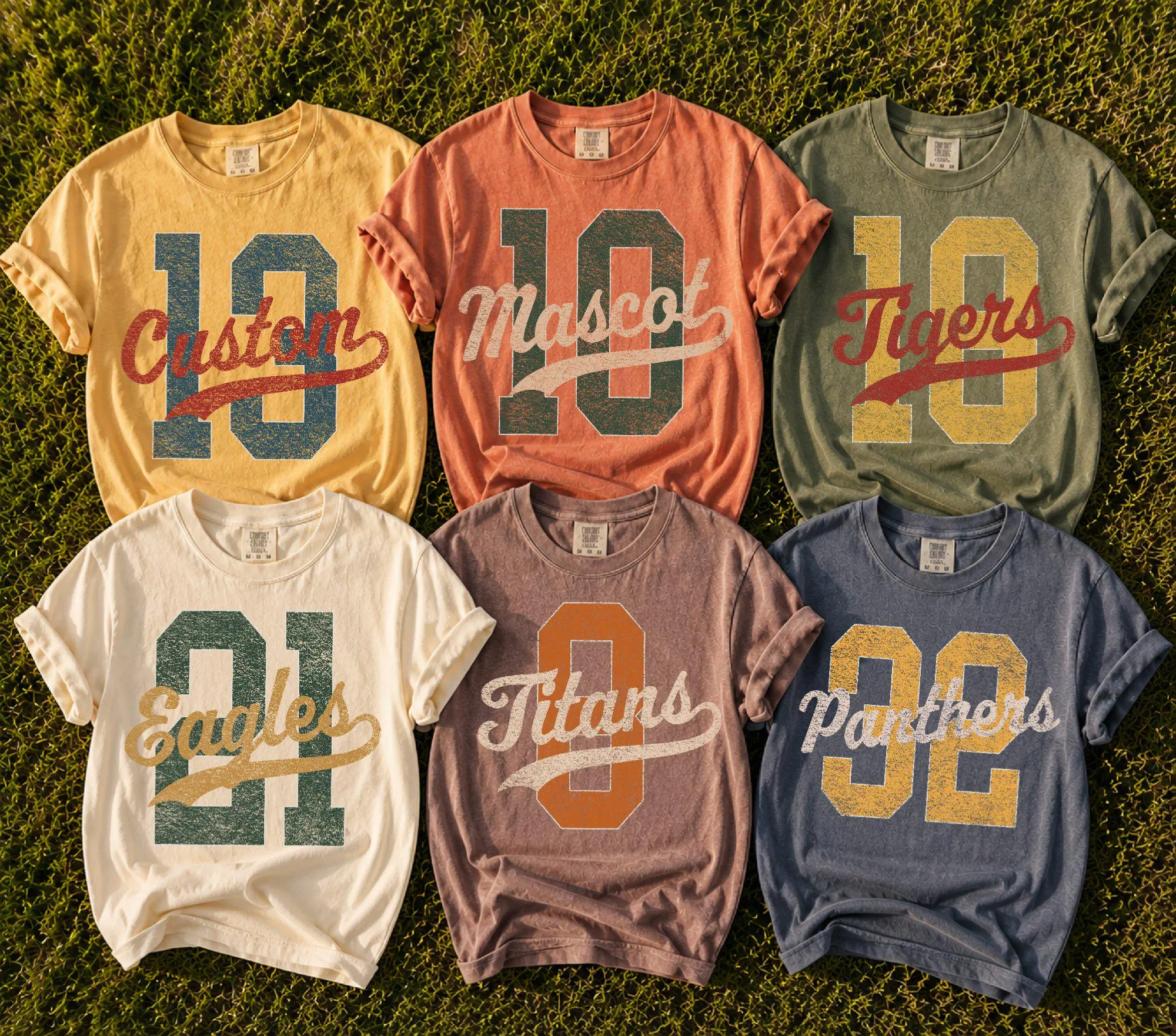 Comfort Colors Custom Mascot Number Shirt, Personalized School Spirit Tee, Team Name Football Baseball Softball Game Day Shirt