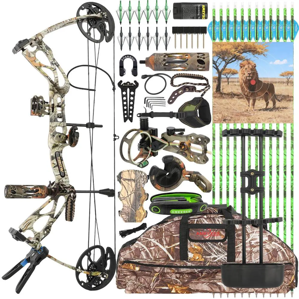 Composite bow set - Lightweight design - Portable and easy to carry - Adjustable from 0 to 70 lbs - Comfortable grip - Durable and sturdy - Suitable for professional beginners - Comes with a set of accessories
