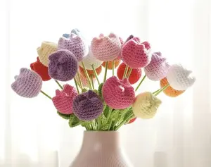 10 Stems Free-Mix Handmade Knitted Artificial Flower Bouquet, Home & Bedroom Decor Ornament, Ideal Gift for Easter Mother's Day Gothic Dark Decorative Ornaments circular knitting machine Valentine's Crochet Bouquets daughter birthday by ruby mix bouquet