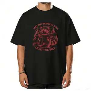 Funny Raccoon Graphic Tee: Burning Bridges Quote Shirt