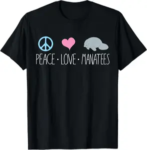 100% cotton Unisex Cute Manatee TShirt, Peace Love Manatees Chubby Sea Cow T-Shirt