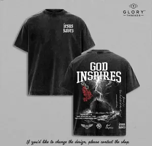 God Inspires Vintage Washed Oversized Christian T-Shirt – “Jesus Saves” Faith Graphic Tee, Heavy Cotton Retro Gospel Streetwear Top, Unisex Worship Apparel for Believers & Followers of Christ