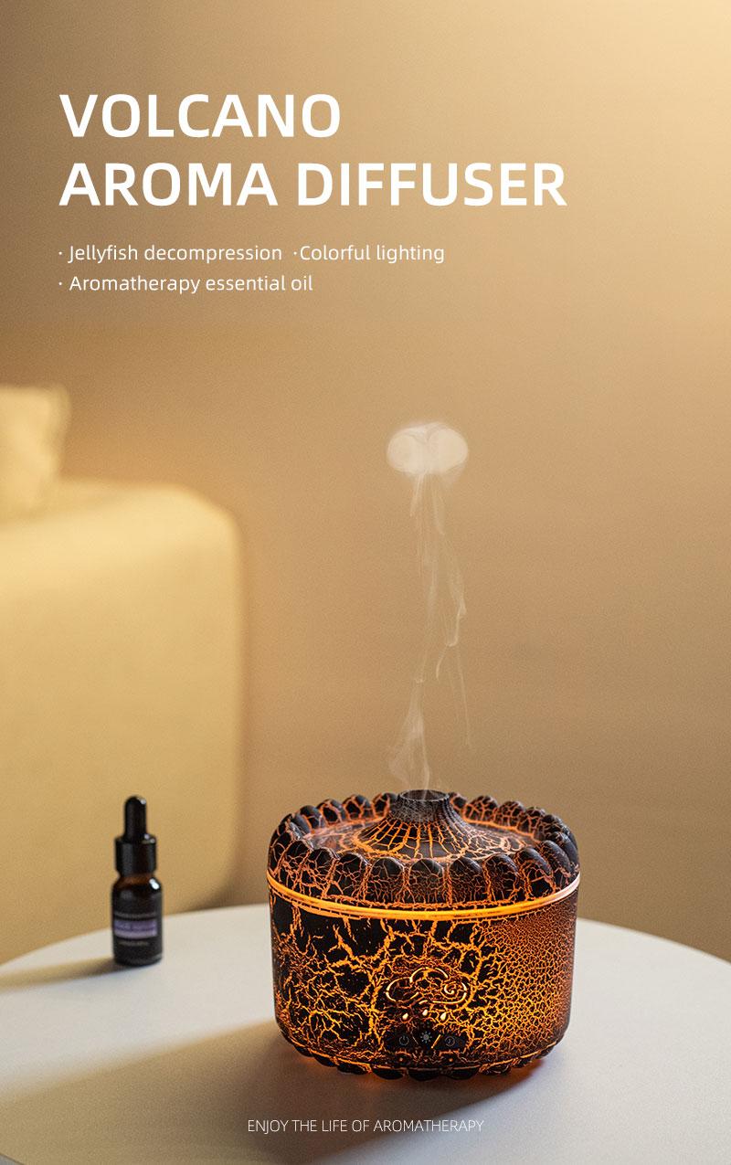 New volcano aromatherapy machine desktop essential oil diffuser double spray flame humidifier home night light ornament wireless remote control hu