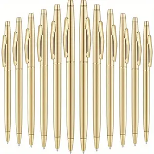 12 Pcs Golden Slim Pens Retractable Metal Pens 1.0 mm Black Ink Ballpoint Decorative Engagement Gifts for Women Wedding Bridal Shower Sleepover Party(Golden) Retractable Clicker Pens Pen Set