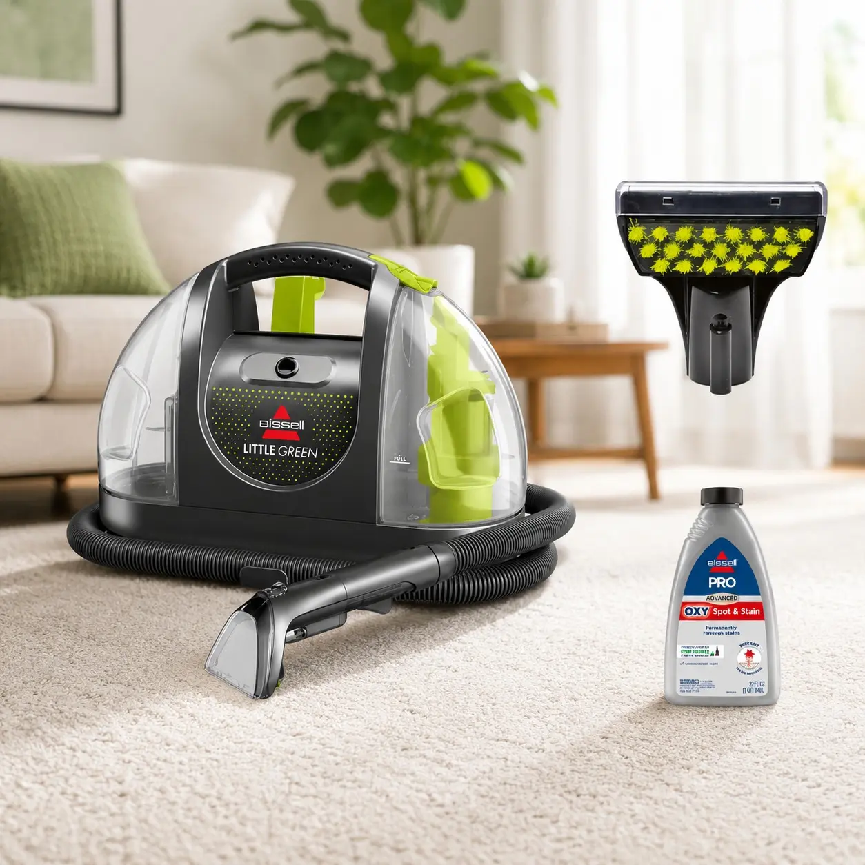 BISSELL Little Green Portable Deep Cleaner, for Carpet, Upholstery, Lightweight, Strong Suction, Large Tank Capacity, 3369, Green