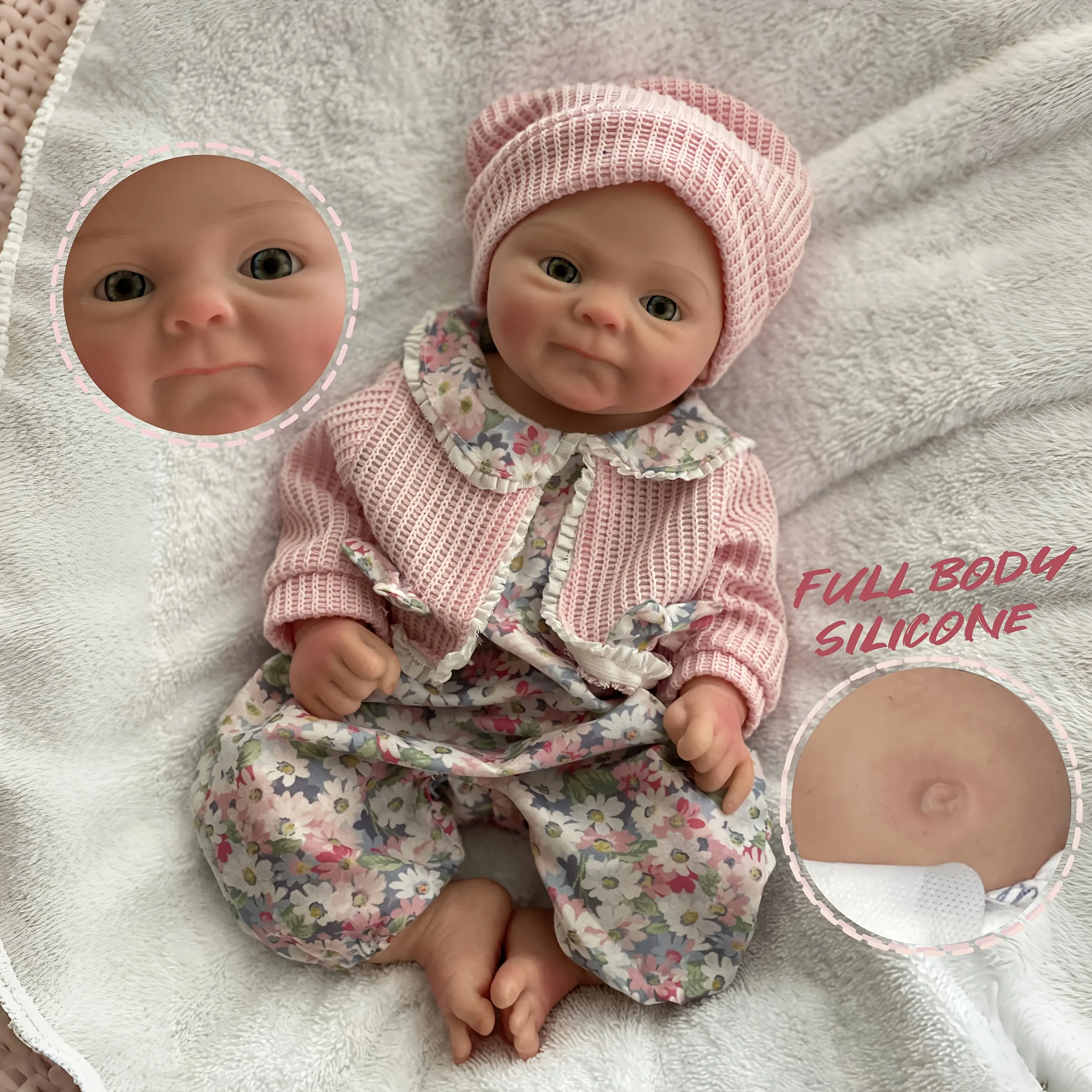 13-Inch (33 cm) Silicone Baby Reborn Doll Coco, Full Body Soft Solid Silicone Collectible, 1.1kg Handmade Painted, Pink Flower Suit, Changeable Clothes, DIY Kit Doll Making Supply, Best Gifts for Birthday (Toys & Hobbies Specialty DIY Supplies)