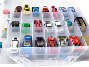 Double Sided BPA Free Toy Storage Container - Compatible with Mini Toys Brands, Small Dolls Hot Wheels Tools Crafts - Toy Organizer Carrying Case - 48 Compartments - Cars Not Included