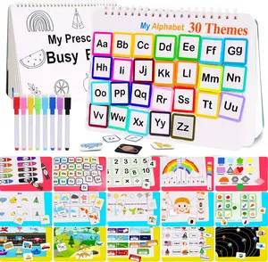 Montessori Busy Book Preschool Learning Activity Book for Toddlers 32 & 35 Themes Alphabets Educational Learning Tools with 8 Colored Pens and Storage Bag