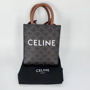 Pre-owned Celine Canvas Crossbody Bags Triomphe Calfskin Small Vertical Cabas Tan J0073