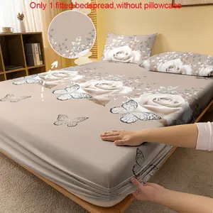 1 Simple Modern Plants Flowers Butterfly surrounded by golden roses Printed Matte Fitted Sheet, Floral Sheets, Bedroom Printed Bedspread,Bedding (Excluding Pillowcases)