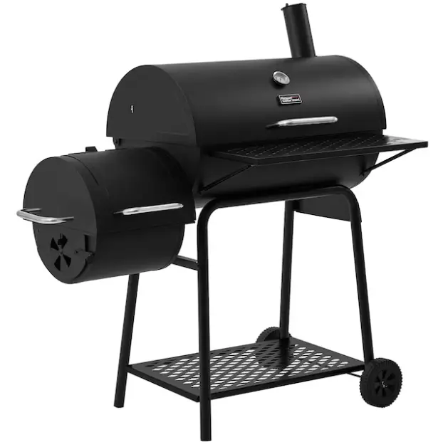 Royal Gourmet Offset Smoker Charcoal Grill 27.44-In W Barrel BBQ Grill with Side Fire Box, Heavy Duty Outdoor Barbecue Smoker, Adjustable Charcoal Pan, Temperature Gauge, Backyard Patio Cooking Grill for Family Camping Picnic