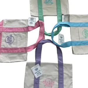 Trader Joe's Pastel Mini Canvas Tote Bags 2025 LIMITED EDITION Set of 4