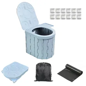 Adult portable camping toilet - trash can, portable folding toilet with lid - trash can, with paper holder - phone holder
