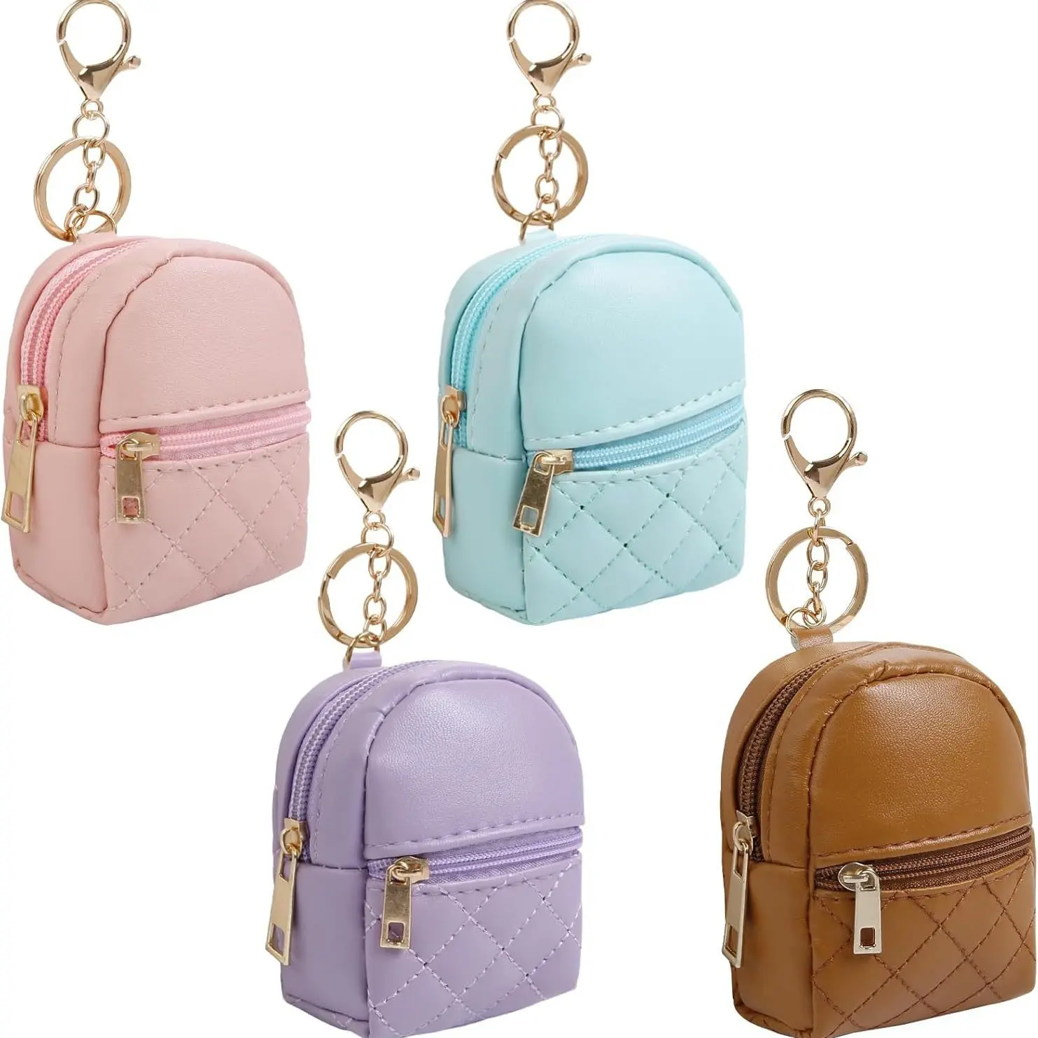 4 PCS (Beige + Gray + Pink + Black) PU Leather Zip Coin Pouch, Multi-Purpose Keychain Backpack Holder, Compact Lipstick/Data Cable Organizer, Portable Daily Carry Outdoor Accessory,back to school,back to school haul