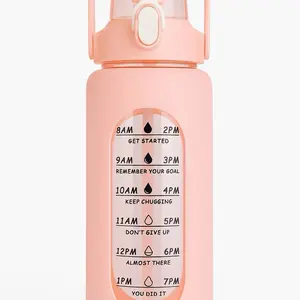 64oz Glass Water Bottle with Motivational Time Tracker Pink Design for Hydration