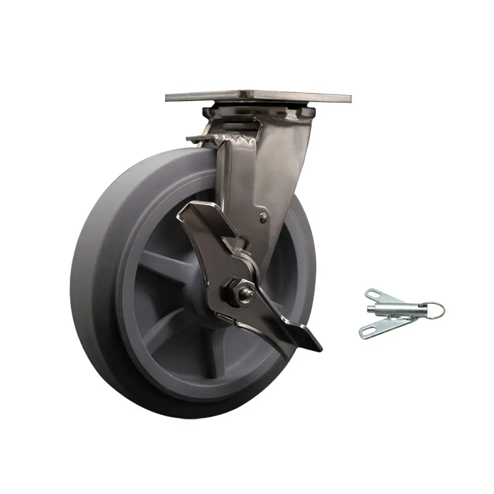 Service Caster SCC-SS31630S820-TPRBF-TLB-BSL 316 Stainless Steel Heavy Duty Top Mount Castors, Non-Marking Non-Marring, with Top Lock Brake, Bolt-On Swivel Lock, Non-Marking And Non-Marring