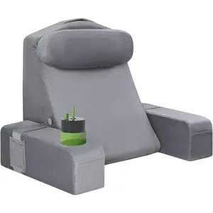 Reading Pillow for Adults,  Pillow for Bed Sitting Up, Backrest Pillow for Sitting in Bed, Detachable Arms with Built-in Cup & Phone  (Gray, 21 INCH)