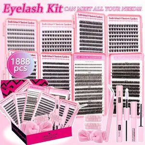Eyelash Cluster Set with Bottom Lashes, 30-100D&Wispy, DIY Lashes Kit, Diy Lash Clusters, Eyelash Extensions, Long Lasting Waterproof Eyelashes, Beginner Friendly, Includes Bond&Seal, Remove, Tweezers and Headband