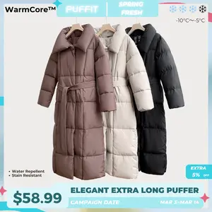 PUFFIT WarmCore Extra Long Hooded Premium Puffer Jacket Water Repellent Double-open Zip Hooded  Puffer Jacket Womenswear Coats
