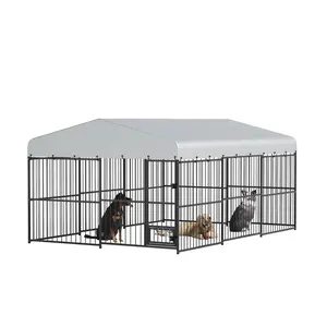 Heavy Duty Outdoor Dog Kennel, Iron Alloy Large Playpen Fence with Secure Lock, Weather Resistant Black Iron Outside Dog Run for Yard, Spacious Pet House for Garden Backyard