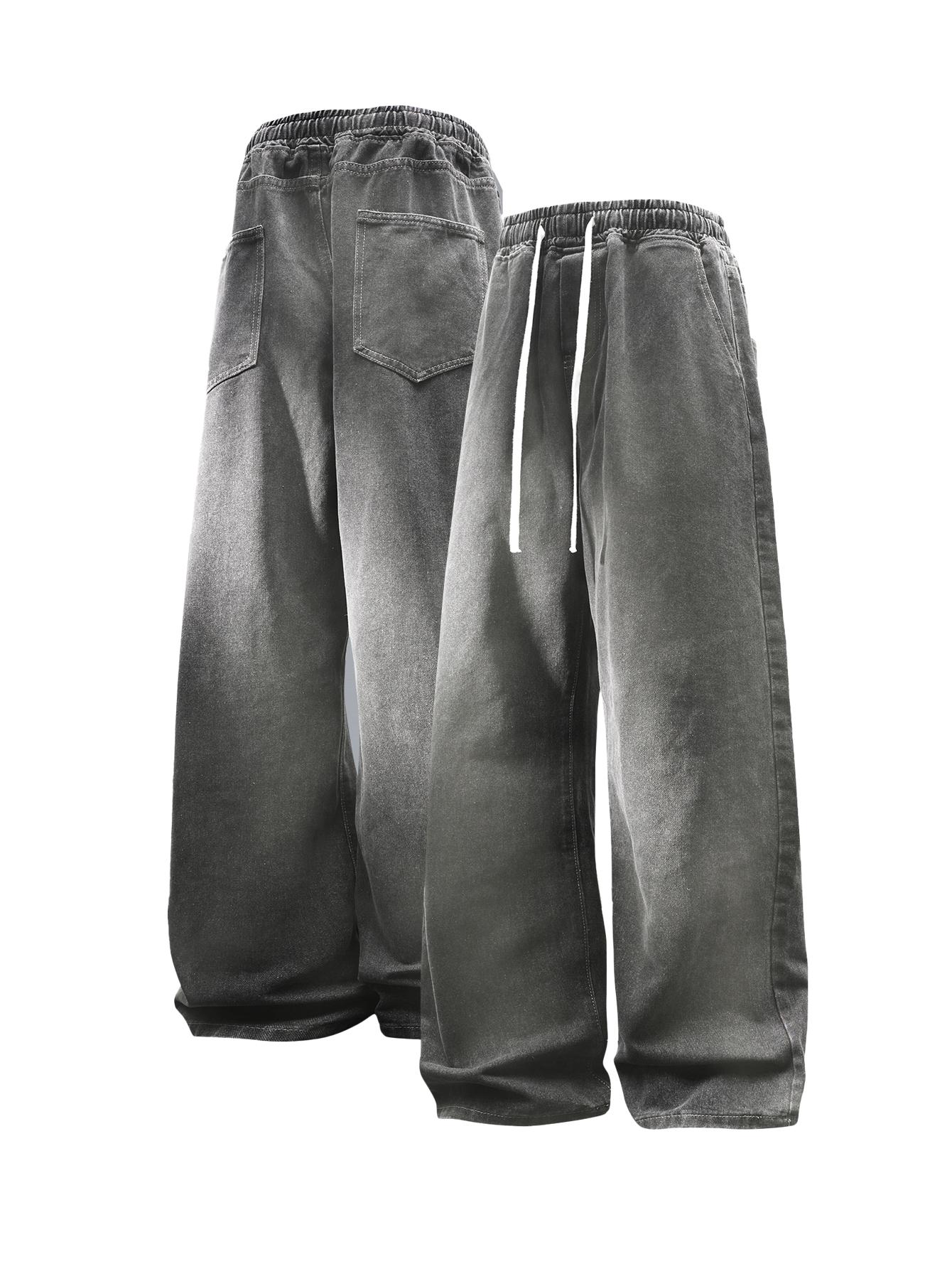 CCCMAI Men’s Vintage Loose Jeans Black Smoke Gray Blue Versatile Fashion Loose Jeans Menswear Streetwear Denim Pants Trouser Plain Pocket