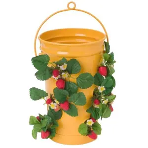 Houston International Trading  Enameled Galvanized Strawberry & Flower Planter, Saffron
