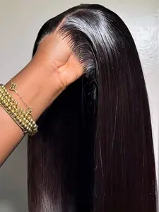 5x5 Straight Glueless Human Hair Wig 200% Density HD Lace Put On And Go Closure Wigs Human Hair Pre Plucked Pre Cut No Glue Transparent Human Hair Wigs For Women With Baby Hair Natural Color