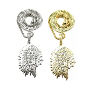 Men's Chief Pendant & 24" Box/Cuban/Rope Chain Necklace